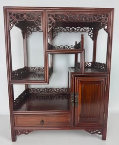 ANTIQUE CHINESE WOOD MINI SHOWCASE CABINET
