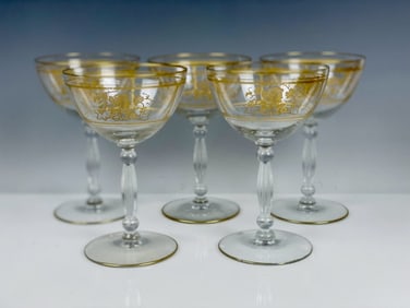 SET OF 5 GILT MOSER WINE GLASSES