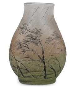 MINIATURE DAUM NANCY RAIN SCENE VASE