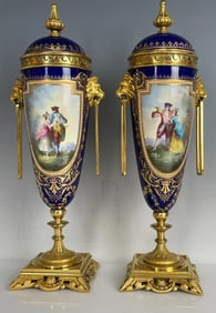 APAIR OF 19TH C. JEWELLED SEVRES VASES AND COVER