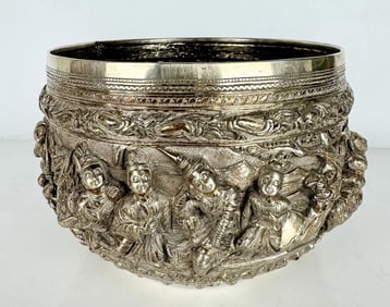 19TH C. BERMESE SILVER BOWL ARTIST SIGNED