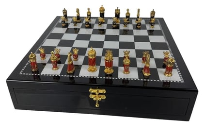 IMPERIAL FABERGE 24KT GOLD VERMEIL JEWELLED CHESS SET
