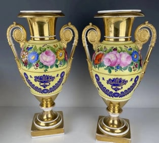A PAIR OF EMPIRE STYLE PARIS PORCELAIN VASES