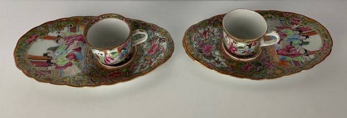 A PAIR OF 19TH C. CHINESE CANTON CUP AND CAKE PLATE