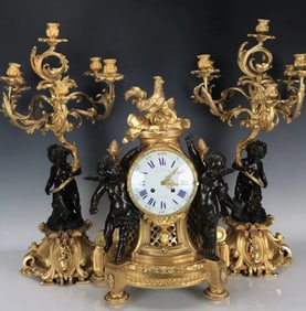PALATIAL BRONZE CLOCK SET SIGNED H. PICCARD CIRCA 1880