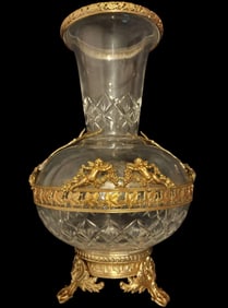 A FINE ORMOLU MOUNTED BACCARAT CRYSTAL VASE
