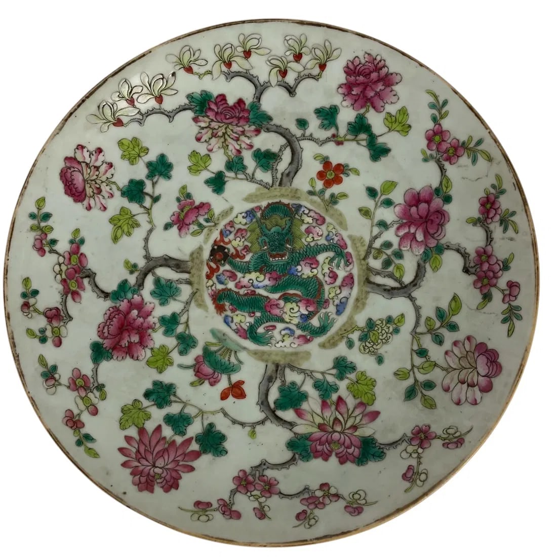 CHINESE PORCELAIN DISH: Measures 12.75 inches d. I good condition. Estimate $500-600