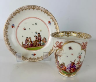 18TH C. MEISSEN CHINOISERIE CUP AND SAUCER