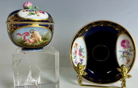 19TH C. BERLIN KPM COVERED DEMITASSE CUP AND SAUCER