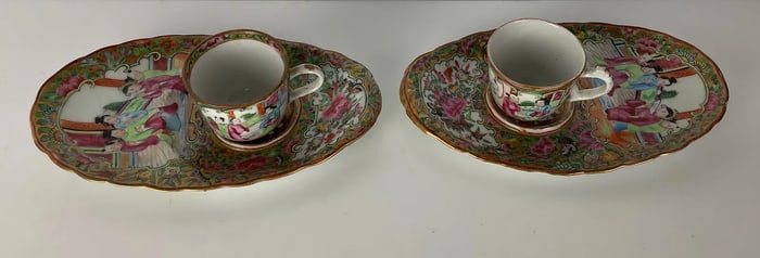 A PAIR OF 19TH C. CHINESE CANTON CUP AND CAKE PLATE