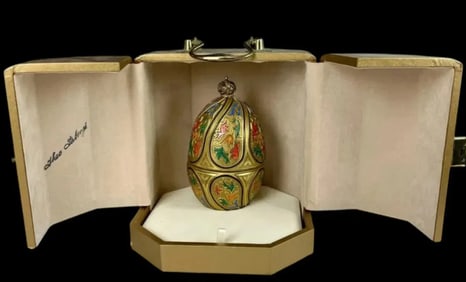 IMPERIAL FABERGE ENAMELED GLASS AND STERLING SILVER EGG