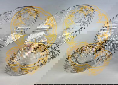 A PAIR OF 19TH C. ENAMEAND GILT MOSER FINGER BOWLS AND PLATES