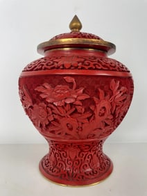 CHINESE CINBAR VASE AND COVER