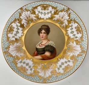 A JEWELLED ROYAL VIENNA PORCELAIN PLATE SIGNED WAGNER