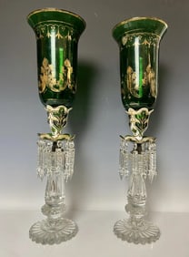 PAIR OF BOHEMIAN GLASS HURRICANE LAMPS
