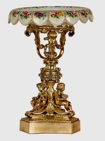 SILVERED BRONZE AND MOSER GLASS CENTERPIECE