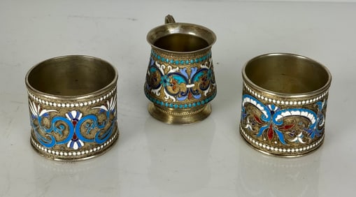 3 RUSSIAN SILVER ENAMEL ITEMS