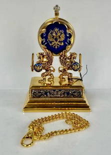 IMPERIAL FABERGE 24KT GILT POCKET WATCH: Good condition. Estimate $1.000-1.200