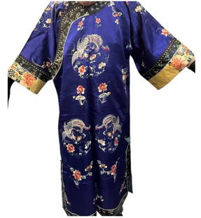 CHINESE SATIN SILK EMBROIDERED GOWN: In excellent condition. Estimate $800-1000
