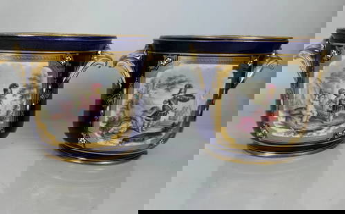 A PAIR OF JEWELED SEVRES FLOWER POTS: Circa 1880. Measures 7 inches tall. No breaks, no restoration. Estimate $800-1000
