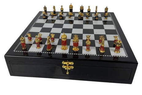 IMPERIAL FABERGE 24KT GOLD VERMEIL JEWELLED CHESS SET: THE FABERGE IMPERIAL CHESS SET is a masterpiece of carved onyx and jasper, 24 karat gold vermeil, polished marble and fine rosewood. It is a work of museum quality and the only chess set to carry the