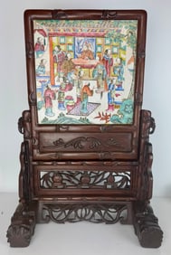A LARGE IMPRESSIVE 19TH C. CHINESE PORCELAIN TABLE SCREEN