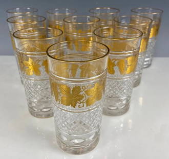 SET OF 10 GILT CRYSTAL WATER GLASSES: Measure 5.7 inches tall. All in excellent condition. Estimate $1200-1500
