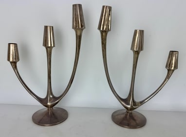 A PAIR OF LARGE ART NOUVEAU SILVER CANDELABRA