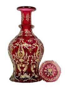 A LARGE GILT AND ENAMELLED MOSER LIQUOR BOTTLE