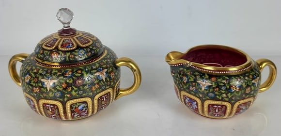 TWO ENAMELLED MOSER GLASS ITEMS