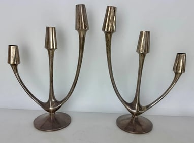 A PAIR OF LARGE ART NOUVEAU SILVER CANDELABRA