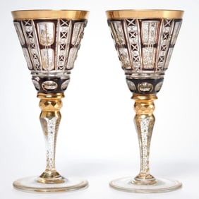 A PAIR OF MOSER GLASS CORDIALS