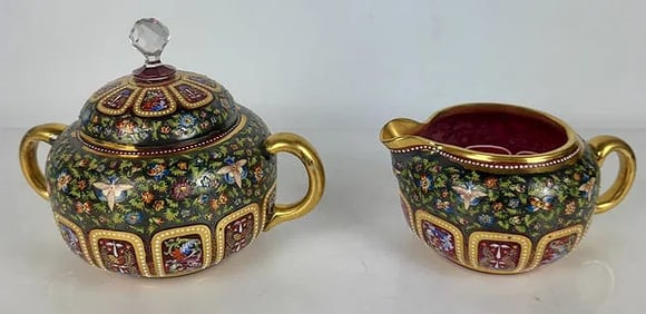 TWO ENAMELLED MOSER GLASS ITEMS