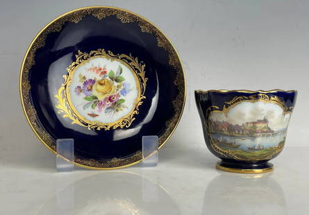 19TH C. TOPOGRAPHICAL MEISSEN CUP AND SAUCER: First quality , in excellent condition. Estimate $1500-2000