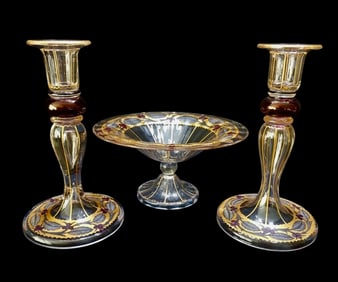 A GILT AND ENAMELLED MOSER GLASS TRIO