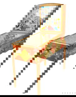 HUMPTY-DUMPTY PINBALL: A Vintage Humpty-Dumpty Pinball , with label "H.A. Roggow" 65 1/2 x 23 x 53 in..working condition unknown. Estimate $1000-1500