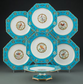 A MINTON PARTIAL GILT PORCELAIN DESERT SERVICE