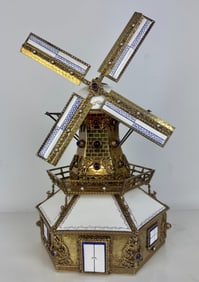 LARGE AUSTRO HUNGARIAN STERLING SILVER AND ENAMEL MUSICAL WINDMILL
