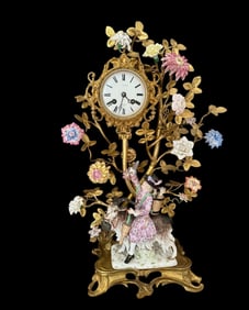A LARGE ORMOLU MOUNTED MEISSEN CLOCK