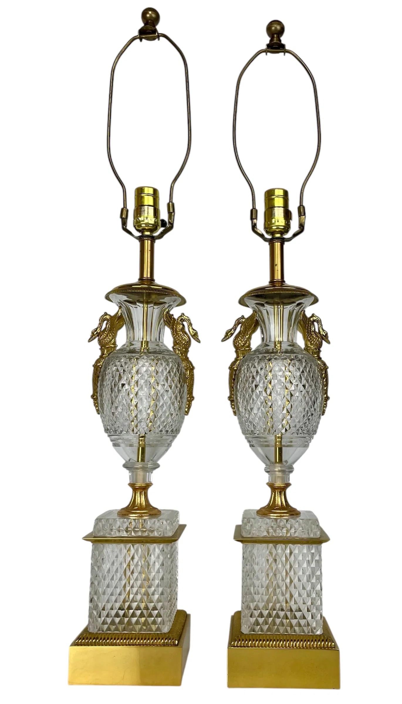 A PAIR OF ORMOLU MOUNTED BACCARAT STYLE CRYSTAL LAMPS (1 of 5)