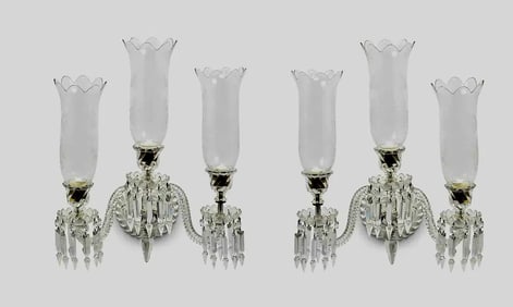 A SIGNED PAIR OF 3 LIGHT BACCARAT WALL SCONSES
