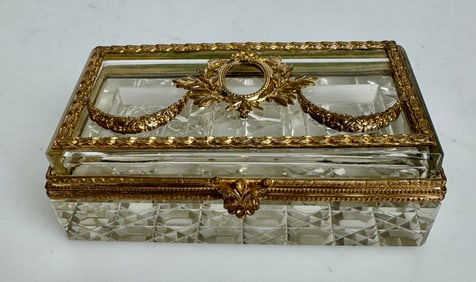 ORMOLU MOUNTED BACCARAT CRYSTAL STAMPED BOX