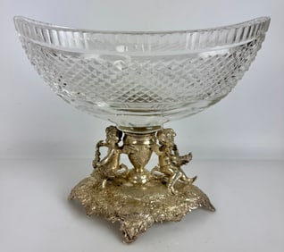 CONTINENTAL SILVER AND CRYSTAL FIGURAL BOWL