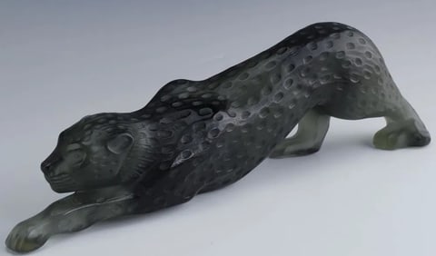 LARGE LALIQUE ZEILA BLACK CRYSTAL PANTHER