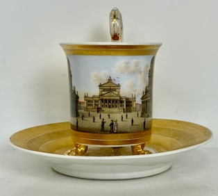 A LARGE BERLIN KPM PORCELAIN CUP AND SAUCER