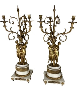 A LARGE PAIR OF 19TH C. ORMOLU AND MARBLE CANDELABRA