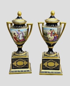 A PAIR OF ROYAL VIENNA STYLE VASES AND COVERS