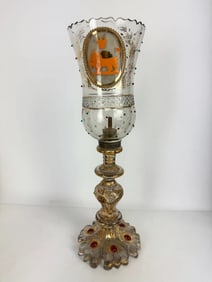 A PERSIAN MARKET JEWELED BACCARAT HURRICANE LAMP