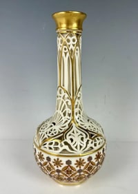 19TH C. ROYAL CROWN DERBY DOUBLE WALLED VASE