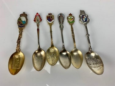 SET OF 6 CANADIAN SILVER ENAMEL SPOONS